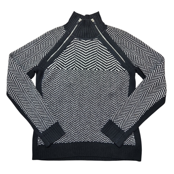 Y2K Tommy Hilfiger Sweater Black Zipper Neck Preppy Ski Turtleneck Geometric L - Picture 1 of 12